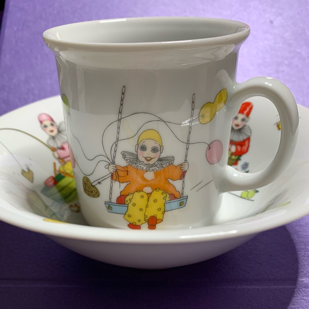 Hummelwerk Porcelain Cup & Saucer with Clowns.